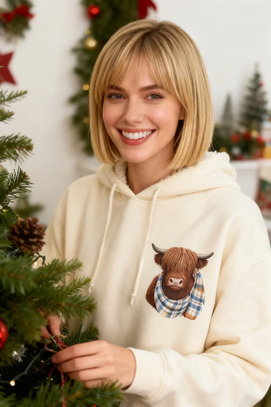🎄🎅SOLDES DE NOËL 50 % DE RÉDUCTION !!🎁Adorable sweat à capuche doublé polaire Highland Cow🦬