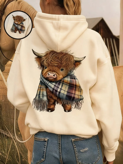 🎄🎅SOLDES DE NOËL 50 % DE RÉDUCTION !!🎁Adorable sweat à capuche doublé polaire Highland Cow🦬