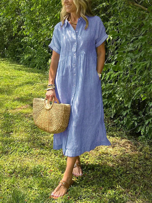 ⏳Réductions temporaires Super-Économies ⏳👗Robe chemisier long rayé col V pour femme