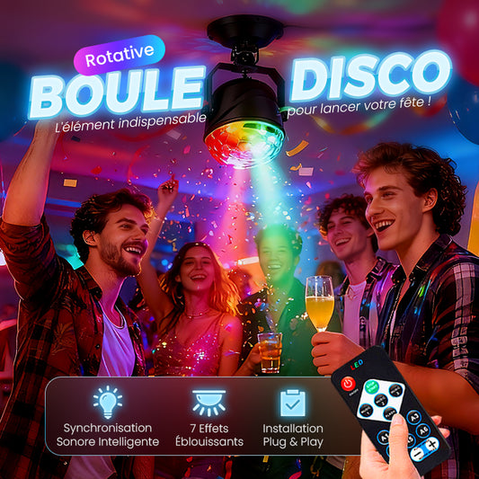 🔥 -50% POUR UNE DURÉE LIMITÉE ! Boule disco LED rotative – Effet RGB stroboscopique, branchement E27 instantané, consommation ultra-faible (1W) !
