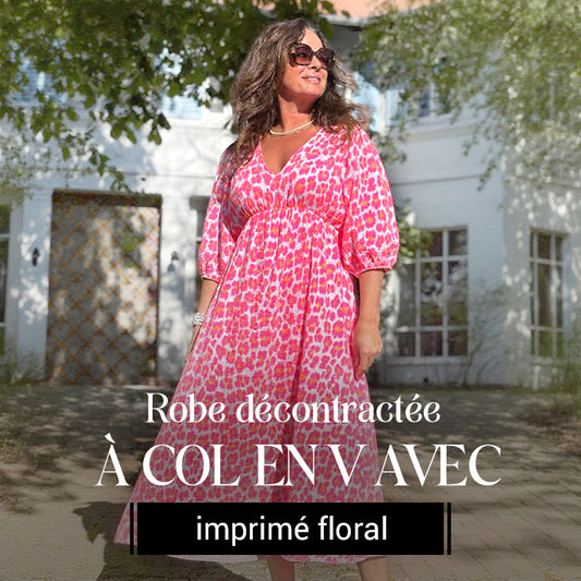 📢📢60% de réduction ! Robe Imprimée à Col en V pour Femme – Confort, Élégance & Polyvalence ✨👗