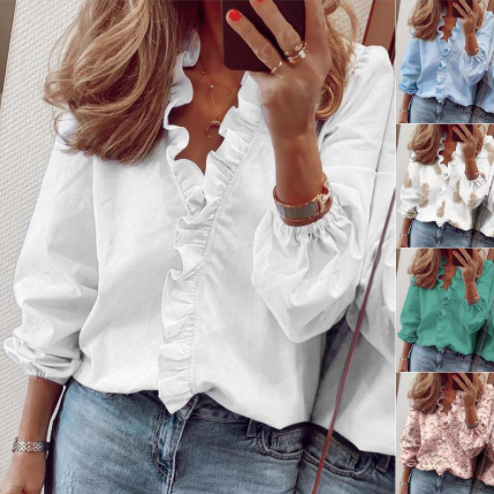 👚 56% DE RÉDUCTION! ✨ Chemisier à Volants 2026 – Manches Longues Lanterne, Coupe Ample & Style Doux pour Printemps-Automne 🌸
