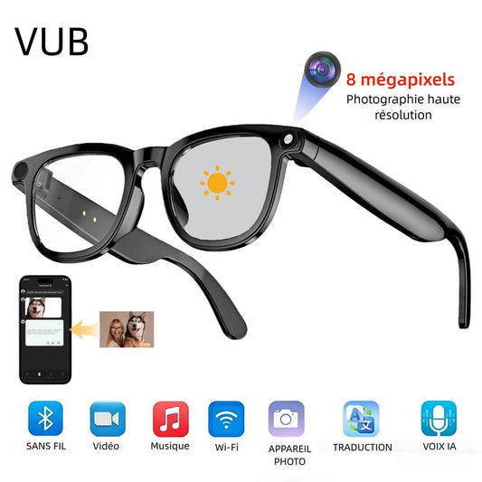 👓✨Lunettes caméra AI Smart 4K, vidéos HD 1080P, verres photochromiques, ultra grand-angle anti-vibration, enregistrement Vlog, traduction IA, assistant vocal IA, oreilles libres, transmission Wi‑Fi, contrôle de la musique