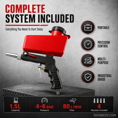 📢📢50% DE RÉDUCTION !! ⏰Pistolet de Sablage Pneumatique Portable – Réservoir Haute Capacité 1,5 L, Vanne de Réglage de Précision & Matériaux Durables Anticorrosion for un Décapage et une Finition Professionnels ✨🔧