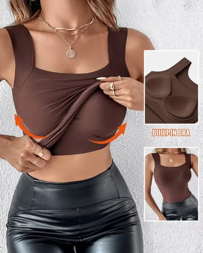 👙 50% DE RÉDUCTION ! 💃 Débardeur Femme avec Soutien-Gorge Intégré – Ultra Confort, Silhouette Parfaite & Matière Douce ✨