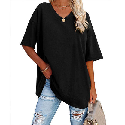 👚 PROMO LIMITÉE 50% DE RÉDUCTION ! 💥 T-Shirt Femme Col V – Coton Premium, Coupe Ample, Bas Évasé ✨