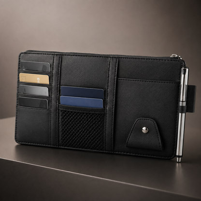 🚗📂 Organiseur multifonction pour pare-soleil de voiture – Range vos documents, lunettes et stylos dans un seul accessoire ! 🕶️✏️
