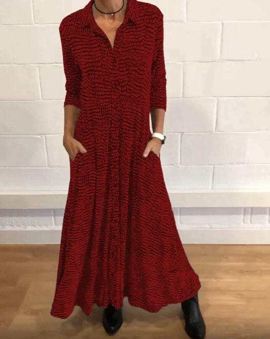 🔥50% de réduction🔥Robe longue à manches longues avec imprimé et décolleté en V