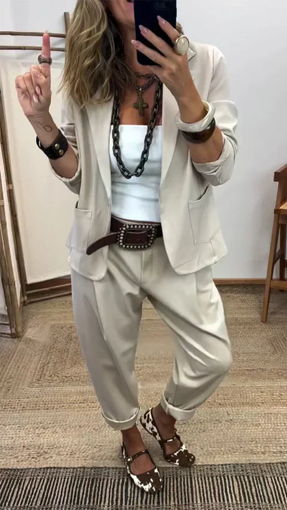 💎66% DE RÉDUCTION – TEMPS LIMITÉ💎Ensemble Veste à Col & Pantalon pour Femme – Coupe Cintrée, Tissu Doux & Look Professionnel Élégant👖✨