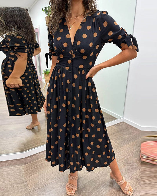 🌷 last day 50% off promotion-💃 polka dot dress with V-neckline