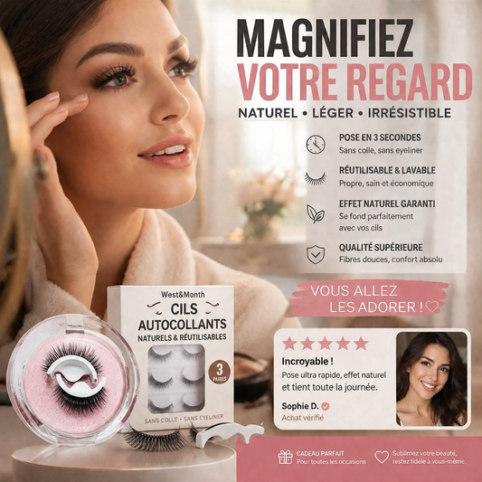 💦 ACHETEZ 2, OFFERT 1 ! ✨ Faux Cils Auto-Adhésifs Waterproof – Faciles à poser, tenue longue durée & effet naturel – Regard agrandi sans colle ni tracas 👁️