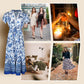 European  blue printed dress, showcase your elegant charm! 🌹✨