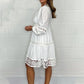 Robe Vintage Blanche à Col V en Dentelle Creuse pour Femmes