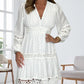 Robe Vintage Blanche à Col V en Dentelle Creuse pour Femmes