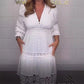 Robe Vintage Blanche à Col V en Dentelle Creuse pour Femmes