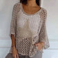 50% de réduction🔥Haut en résille tricoté au crochet à col rond pour femmes