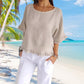 🔥🎁Round Neck Ruffled Hem Mid-sleeve Cotton and Linen Top