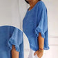 🔥🎁Round Neck Ruffled Hem Mid-sleeve Cotton and Linen Top