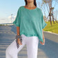🔥🎁Round Neck Ruffled Hem Mid-sleeve Cotton and Linen Top