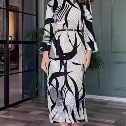 Élégante robe stretch à col rond avec ceinture💖