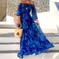 🌸Soldes d'été à 60% de réduction👗Robe longue fluide élégante à épaules dénudées et imprimé floral pour femme