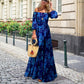🌸Soldes d'été à 60% de réduction👗Robe longue fluide élégante à épaules dénudées et imprimé floral pour femme