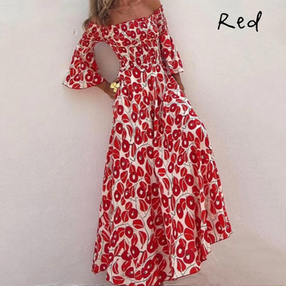 💃2024 Promotion automne 50%OFF💃Robe longue à manches évasées fleur hors épaule