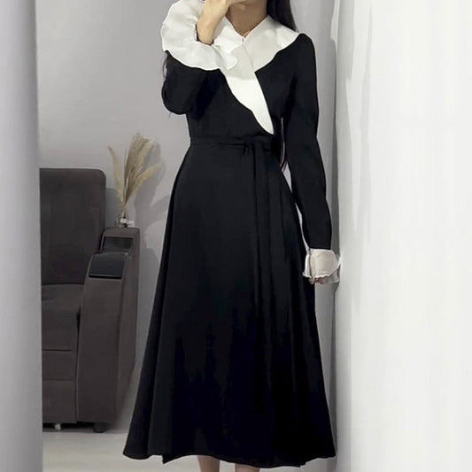 Fashion Tie Waist Dress with Ruffled Sleeves