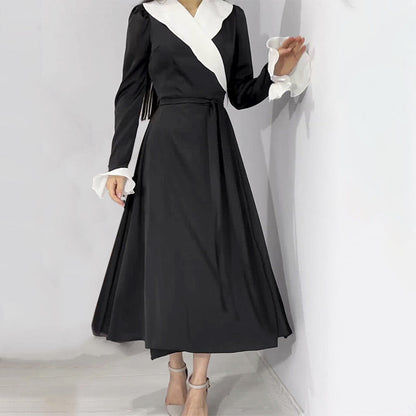 Fashion Tie Waist Dress with Ruffled Sleeves