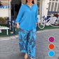 📦Livraison gratuite💖2 pièces chemise à manches longues et pantalon ample ensemble pour les femmes avec des imprimés décontractés✨