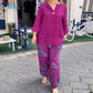 📦Livraison gratuite💖2 pièces chemise à manches longues et pantalon ample ensemble pour les femmes avec des imprimés décontractés✨