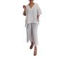 💥【Livraison Gratuite】Réduction limitée de 49% 💕Ensemble deux pièces col V en coton et lin pour femme