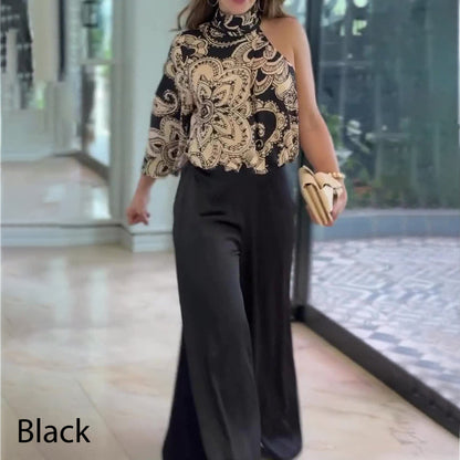 🔥Limited time 50% off🔥Women's Two-Piece Outfits One Shoulder Top & Wide Leg Pants