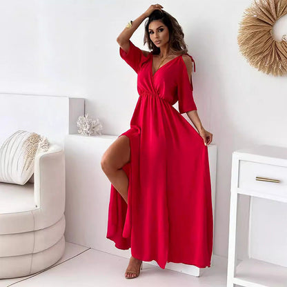 🌺soldes d'automne à 50% de réduction🌺Robe sexy élégante à col en V et fente latérale pour femme🎀