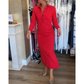 💖Robe Sexy Rouge à Manches Longues avec Col à Revers pour Femme👗