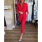 💖Robe Sexy Rouge à Manches Longues avec Col à Revers pour Femme👗