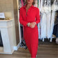 💖Robe Sexy Rouge à Manches Longues avec Col à Revers pour Femme👗