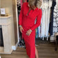 💖Robe Sexy Rouge à Manches Longues avec Col à Revers pour Femme👗