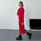 💖Robe Sexy Rouge à Manches Longues avec Col à Revers pour Femme👗
