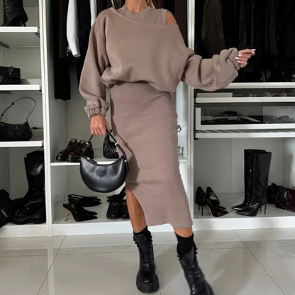 🍂Remise à durée limitée du jour🍂Ensemble 2 pièces sweat-shirt et robe sans manches pour femme