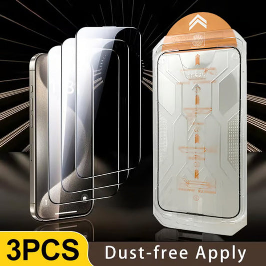 Protection d'écran en verre trempé 4K HD/Anti-Peeping avec élimination automatique de la poussière pour iPhone