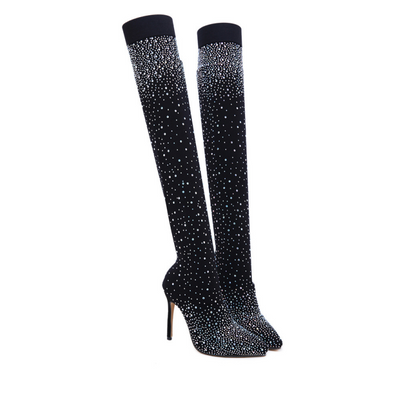 🌟50% RÉDUCTION✨Bottes de genoux scintillantes en faux diamants pour femmes👠