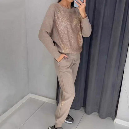 🔥Jusqu'à 50% de réduction!✨Dames Glitter Rhinestone Sweatshirt & Pantalon Casual Ensemble 2 pièces