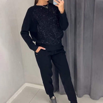 🔥Jusqu'à 50% de réduction!✨Dames Glitter Rhinestone Sweatshirt & Pantalon Casual Ensemble 2 pièces