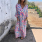 🌸Spring Specials👗🌸 Robe longue bohème à col en V imprimée abstraite pour femme