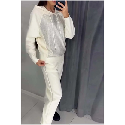 🍂vente saisonnière❄️Sweat-shirt à capuche et pantalon de jogging à revers pour femme