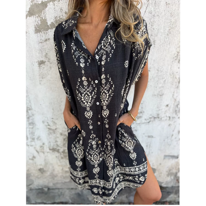 💞50% de réduction💞Classic robe en coton lin imprimé【S-3XL】