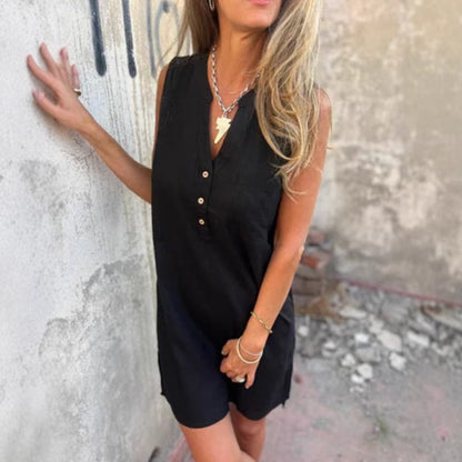 💖Vente limitée 50% OFF💖Robe sans manches pour femme avec col en V et boutonnage