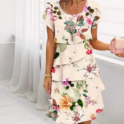 🔥Jusqu'à 50 % de réduction!✨️Robe en cascade à imprimé floral multi-végétal