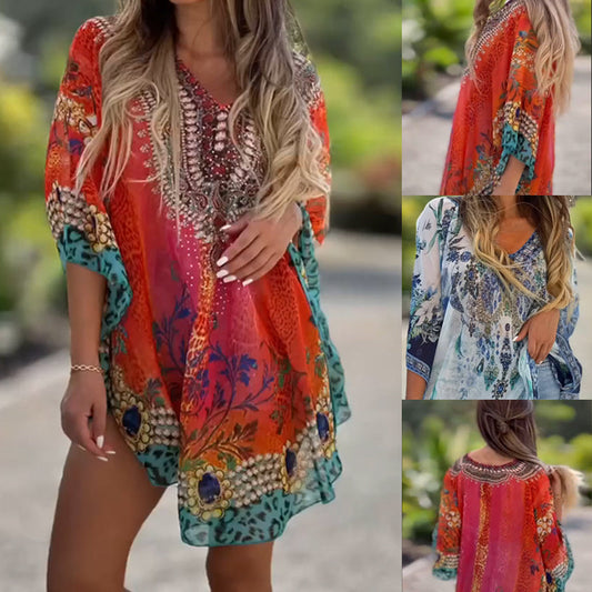 💃Robe asymétrique pour femme avec décolleté en V et coupe décontractée🌸